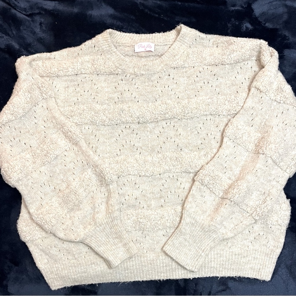 Cream Pink Lily Sweater - Medium